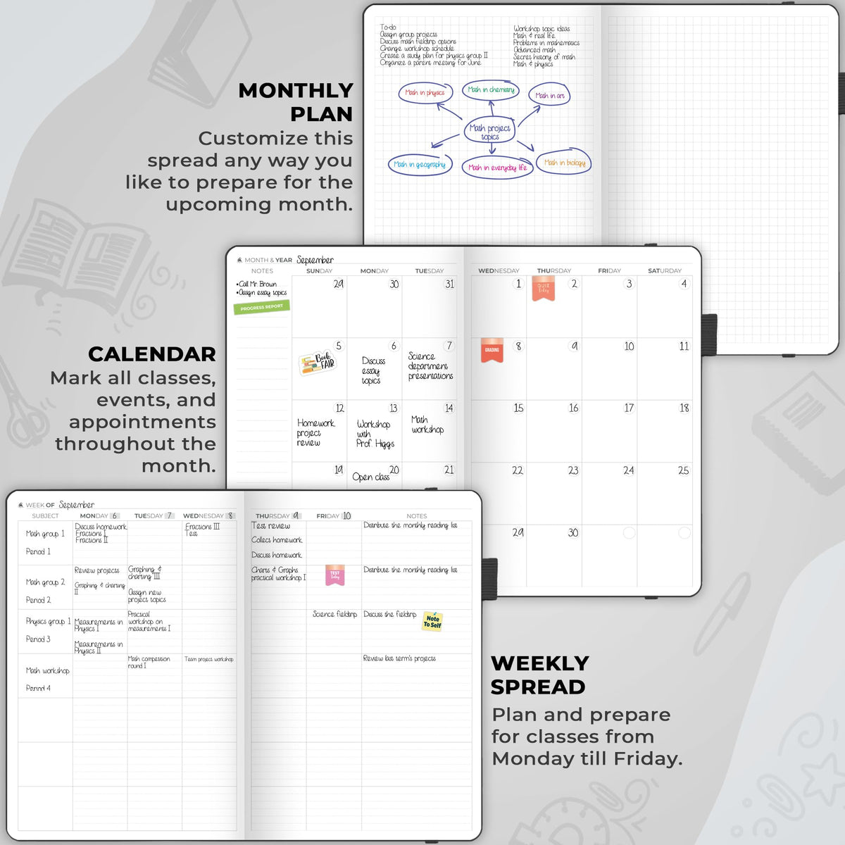 Clever Fox Teacher Planner – School Year Planner with Calendars & Lesson Plans – Teacher Plan Book for Classroom & Homeschool Organization - Undated, A5 Size, Hardcover (Black)