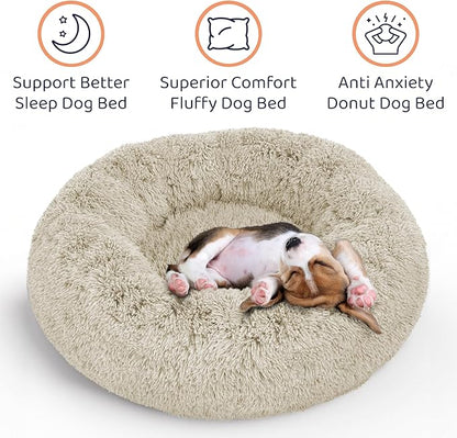 Donut Dog Bed - Premium Comfort for Anxiety Relief - Fluffy & Calming Design with Ultra-Plush Support | Cozy Round Dog Bed with Super Soft Circle Style (Cream, X-Large)