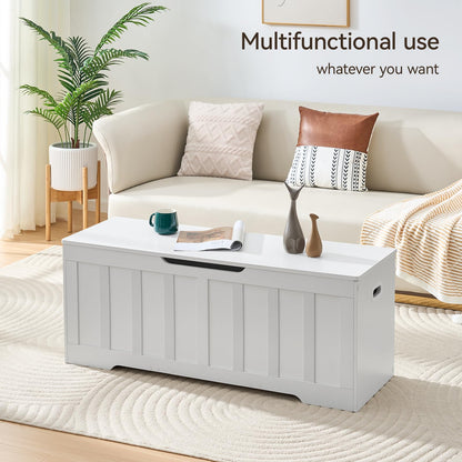 VANKILEY 47.2" Storage Chest Extra Large,Storage Trunk with 2 Safety Hinges,Wooden Storage Bench,Shoe Bench,47.2x15.7x19.1 Inch,Easy Assembly,Storage Bench for Bedroom,Living Room,entryway(White).