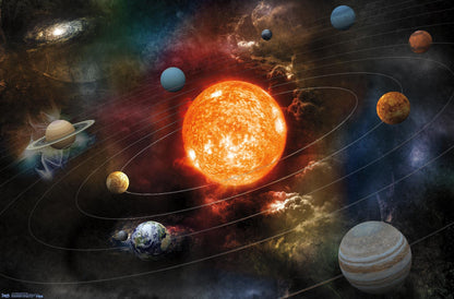 Orbiting Solar System Wall Poster, 34L" x 22.4W", Unframed Version