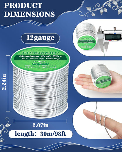 FIVEIZERO 12 Gauge Aluminum Craft Wire 98ft,Armature Wire for Sculpting, Bendable Metal Wire for Jewelry Making, Wire Wrapping, Floral Sculptures,Clay & Christmas Ornaments Crafting(Sliver)