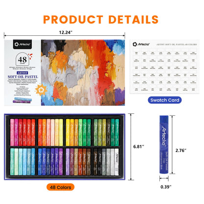 Artecho Extra Soft Oil Pastels Set – 48 Colors Artist Grade Drawing Crayons for Blending, Layering & Shading – Large 10mm Diameter Pastel Sticks for Professional Painting Art Supplies
