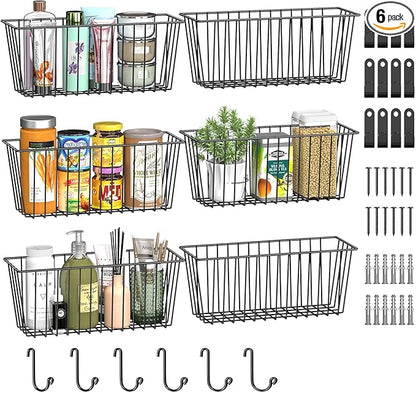 Simple Trending 6 Pack Wire Basket Wall Mount Baskets Hanging Baskets, Cabinets