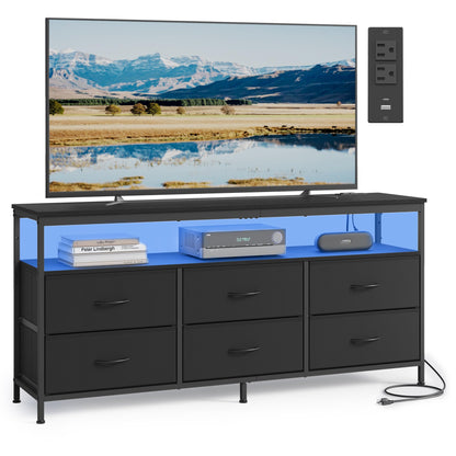 SONGMICS BELLAH Collection - Dresser for Bedroom, Chest of Drawers, TV Stand for TVs Up to 65 Inches, Living Room, Closet, 6 Drawers and 1 Shelf, Modern, Ink Black ULGS834BH02S
