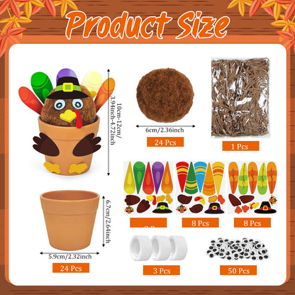Cinrobiye 24 Set Thanksgiving Turkey Craft Kits DIY Thankful Turkey Flower Pot Making Kit Decorative Turkey Pots Art for School Classroom Activities Home Decoration Festival Gifts Party Favor Supplies