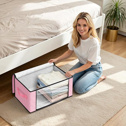 Fab totes 35L Closet Organizers and Storage, Foldable Under Bed Storage Containers, Storage bags for Organizing Bedroom, Closet, Clothing,Organization with Handle (6 Pack,Pink)