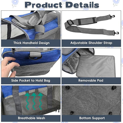 PINVNBY Bunny Carrier for Travel Camping Outdoor, Small Pet Carrier, Guinea Pig Carrier, Breathable Pet Portable Hand Bag for Hamster Rabbit Guinea Pig (Blue & Gray)