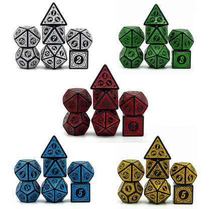 Poludie 5 Sets Dice DND, Polyhedral Dice Set (35pcs) with Leather Dice Bag, D&D Dice Set for Dungeons and Dragons, RPG Table Games (Window Lattice Carved Series)