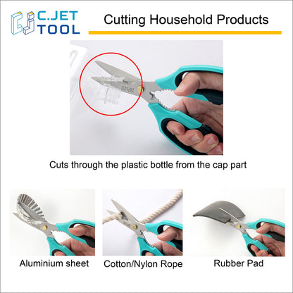 C.JET TOOL 8" Heavy Duty Scissors, Utility Scissors All Purpose for Cardboard, Plastic, Carpet, Rope, Leather. Sharp Stainless Steel Blades, Non‑Slip Handle, Kitchen Shears for Food, Meat & Poultry