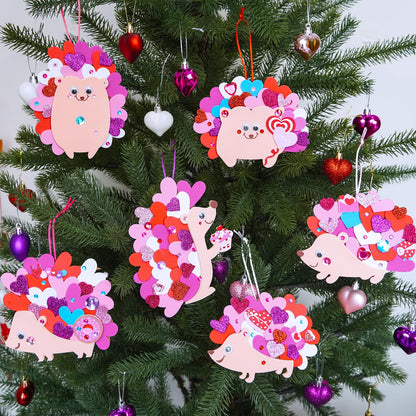 Winlyn 24 Sets Heart Hedgehog Ornaments Decorations Valentine Crafts Kits Hedgehog Art Sets Heart Foam Valentine Stickers for Kids Party Classroom Activities Gift Exchange