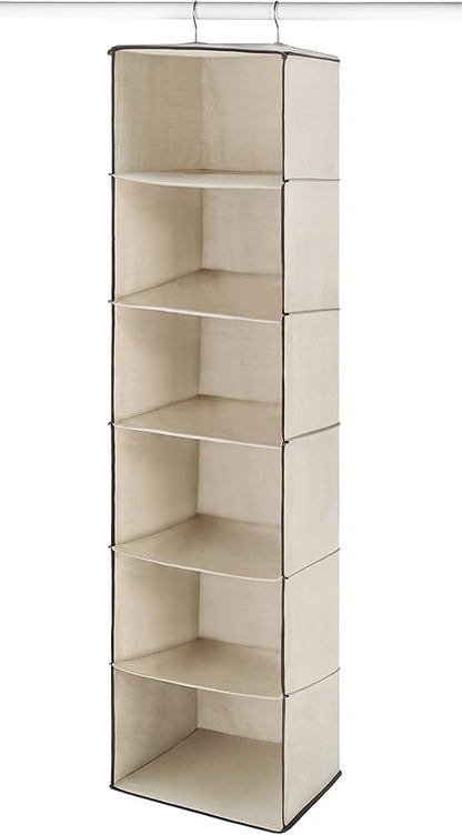 Whitmor Closet Organizer Heavy Duty Canvas 6 Shelf Hanging Accessory Bag