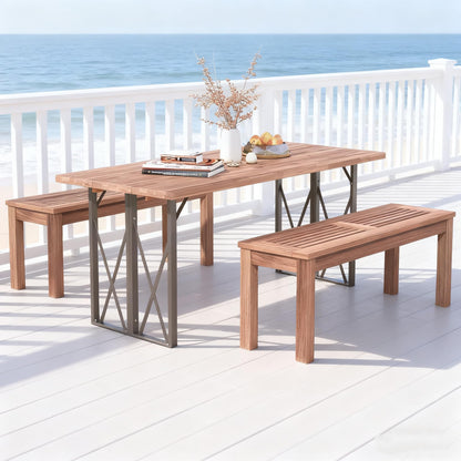 ERGOMASTER Wooden Backless Outdoor Bench, 2-Person Indoor Outdoor Patio Dining Benches for Backyard, Lawn, Porch, Garden (Set of 2)