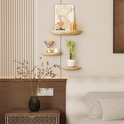 QsQueen Solid Wood Half Round Floating Wall Shelves | Elegant Floating Shelves, Elevate Your Space. Perfect for Living Rooms, Bathrooms, Bedrooms, Offices, Children's Rooms Light Brown
