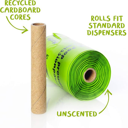 PLANET POOP Home Compostable Dog Poop Bags on Refill Rolls, 120 Un-Scented Pet Waste Bags, Thick Leakproof Plant-Based Doggy Bag, Cat & Dogs Supplies