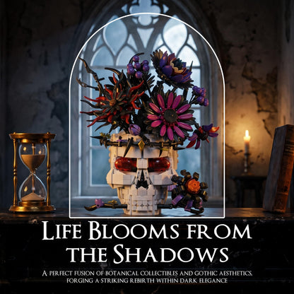 Skull Flower Bouquet Building Set, Wildflower Botanical Collection Kit for Adult Women, Horror Gothic Skeleton Decor for Goth Home Table Art Decor, Girlfriend/Mom/Wife/Couple Gift, Halloween Birthday