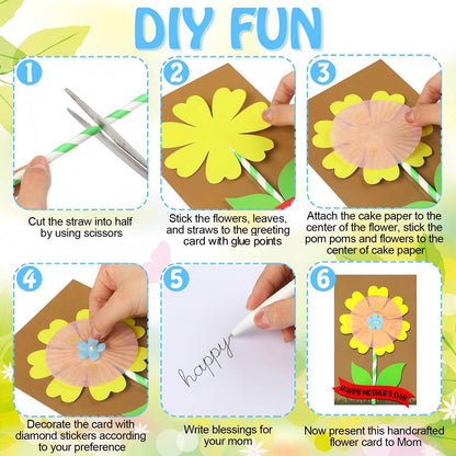 Engrowtic 48 Pcs DIY Mother's Day Flower Craft Kit Happy Mother's Day Card Making Kit with Blessing Message Envelope Make Your Own Flower Greeting Card for Gifts Classroom School Home Activities