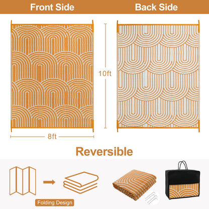 Lahome Outdoor Area Rugs 8x10 Waterproof, Plastic Reversible Rv Mats for Outside, Portable Lightweight Camping Carpet for Beach Backyard Garden (Rainbow Orange, 8'x10')