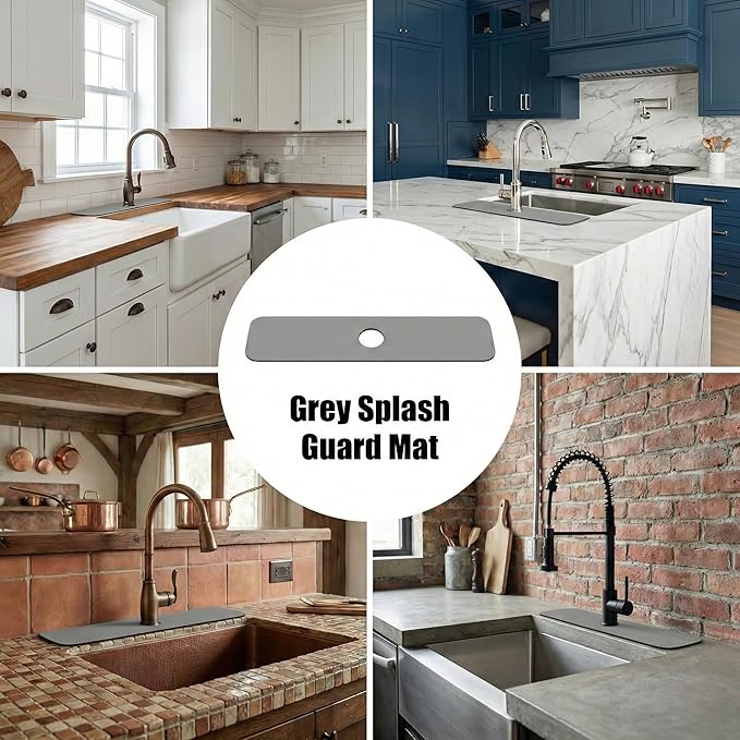 Customizable Kitchen Sink Faucet Mat: 30" Lx5.5 W Splash Guard, Pre-Cut Center