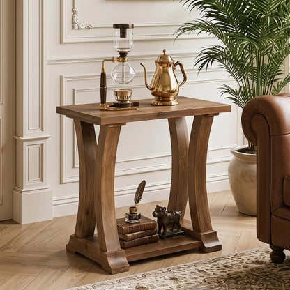 LITTLE TREE Solid Wood End Table, Narrow Side Table with Lower Storage Shelf, Rustic Accent Sofa Side Table for Living Room, Bedroom, Small Space