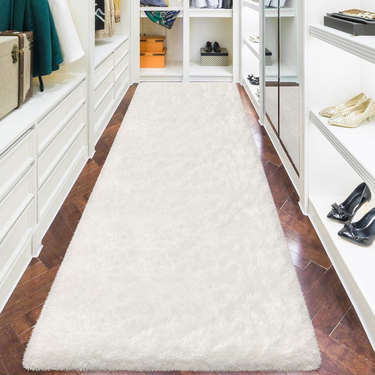 TENNOLA 3x10 Feet White Soft Shag Runner Rug for Bedroom Fuzzy Fluffy Rugs with Non-Slip Bottom for Hallway Bedside Living Room Dorm, Furry Area Rug for Nursery Playroom Indoor Home Decor