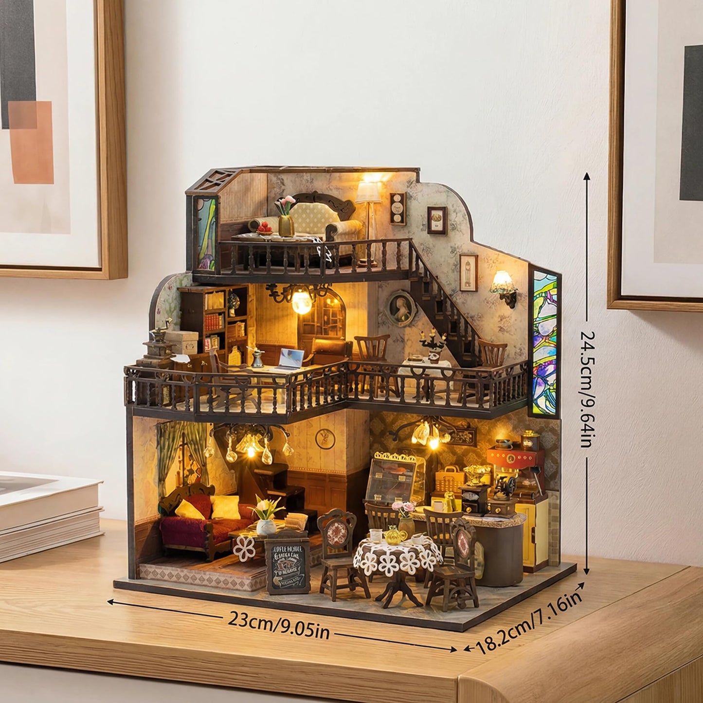 DIY Miniature House Kit, Fairy Dollhouse for Adults to Build, Mini Home Building Kit with Wooden Furniture & LED Lights,Garden Detials, Gift for Family and Friends (Fortunate Encounter Café)