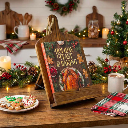 MyGift Cookbook Stand Recipe Book Holder with Brown Wood Cutting Board Design, Cookbook Holder for Countertop Display