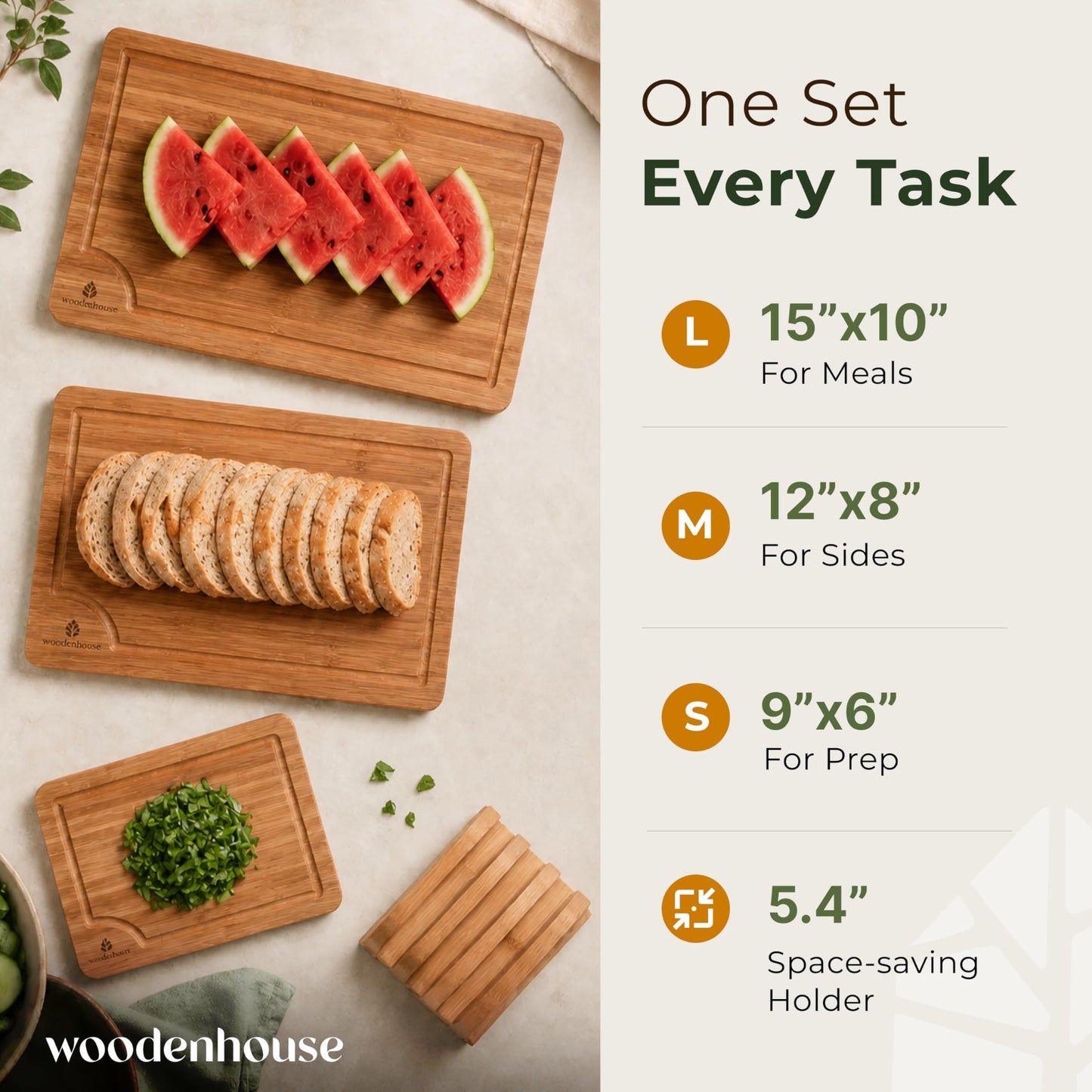 Wood Cutting Board Set of 3 - Sturdy & Easy to Clean Bamboo Wooden Cutting Boards for Kitchen - 3 Sizes of Chopping Board with Juice Grooves for Meal Prep, Everyday Use, Housewarming Gift