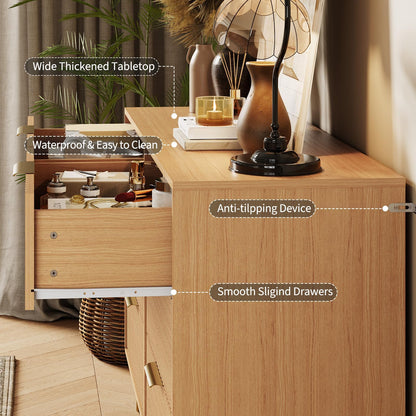GarveeHome Fluted Dresser for Bedroom with 6 Drawers,47" Wide Modern Chest of Wooden Bedroom Chest with Metal Handle,Clothes Storage Organizer,Dresser & TV Stand for Living Room,Hallway