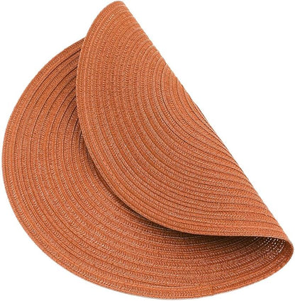 SHACOS Round Placemats Set of 8 Washable 15 inch Round Placemat Cotton Polyester Woven Braided Table Place Mats for Dining Table Wedding Party Decor, Dark Orange
