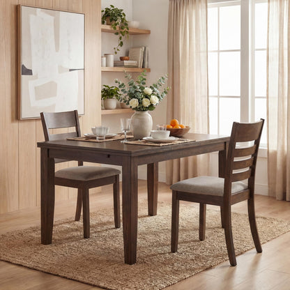 COSTWAY Wooden Dining Chairs Set of 2, Solid Rubberwood Frame Kitchen Side Chairs w/Upholstered Padded Seat & High Slat Back, Mid-Century Modern Dining Chair for Dining Room Kitchen (Light Brown)
