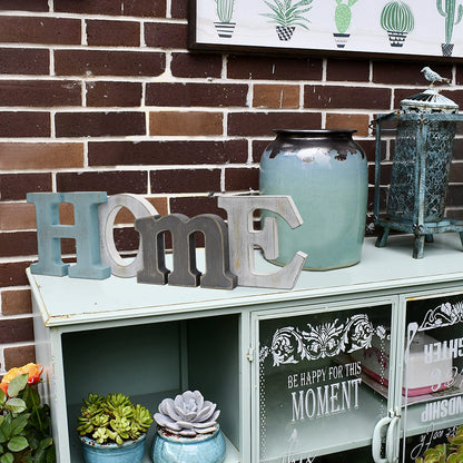 Linfevisi Wooden Home Sign Aqua Hanging Block Letters Sign Rustic Freestanding Wood Word Decor Decorative Home Table Sign Cutout Word Art Wall Decor (Home)