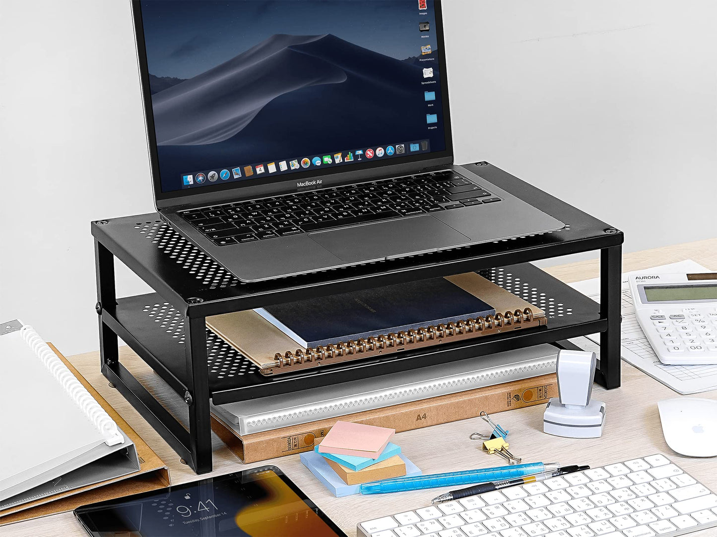 CAXXA 2-Tier Metal Laptop PC Monitor Stand Riser MAX 50 LBS Loading for Monitor, Printer,Black
