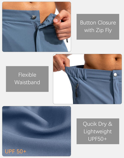 Pudolla Men's Hiking Cargo Shorts 9" Lightweight Outdoor Work Shorts for Men Travel Golf Camping Casual with 5 Zipper Pockets(Blue Large)