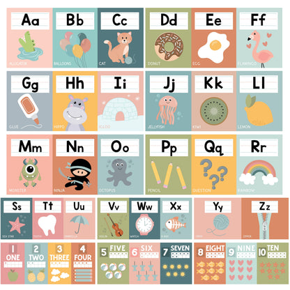 Hadley Designs Alphabet for Classroom Wall Decor - ABC Posters for Classroom Wall Chart Preschool & Kindergarten, ABC Letters & Number Line Elementary, Alphabet Cards, Boho Classroom Decor