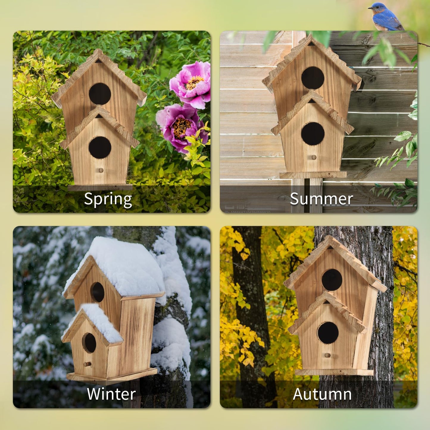 NATUREYLWL Bird Houses for Outside-2 Hole Wooden Outdoor Bird House,Wild Bird Box House,Nesting Box Birdhouse,Garden Bird Roosting