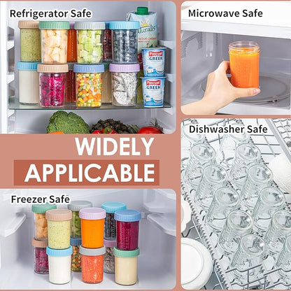 DRKIO 12 Pack Glass Baby Food Storage Containers - 8 Oz Baby Food Jars