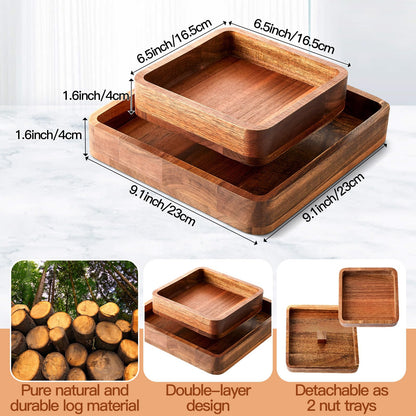 Qinyoung 1 Pcs Acacia Wood Pistachio Snack Bowl with Shell Storage Double Dish Holder Nut Bowl Pedestal for Sunflower Seeds and Snack