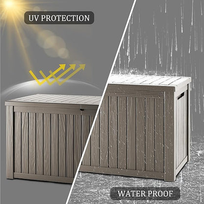 TARKARI 270 Gallon Lockable Resin Deck Box, Waterproof & UV-Resistant Outdoor Storage Box for Outdoor Cushion Storage, Garden Tools & Pool Accessories Storage, Gray