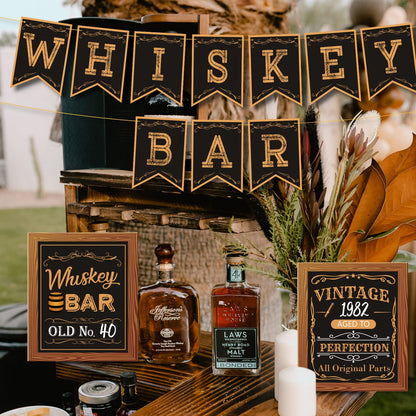 Whiskey Bar Decoration Kit, DIY Whiskey Bar Sign Aged to Perfection Party Sign Cake Toppers for Men 30th 40th 50th Birthday Decorations Aged to Perfection Party Supplies