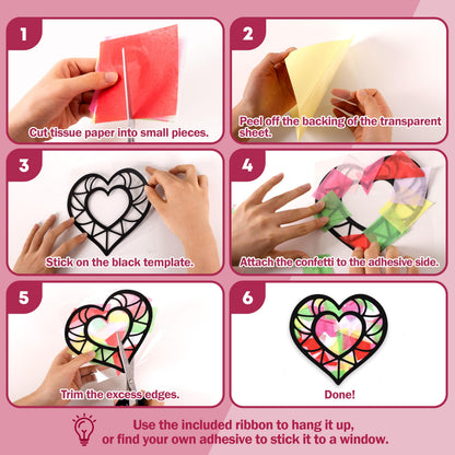 Renbuzhu 40PCS Valentines Day Crafts: Paper Heart Suncatchers, Christmas Valentine's Classroom DIY Kits, Window Stained Glass Effect Art Supplies