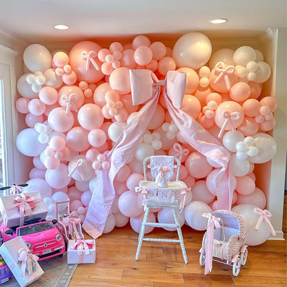 Coquette Birthday Decorations, 149 Pcs Pink and White Bow Balloon Garland Arch Kit for Wedding Bridal Baby Shower Bachelorette Party Decorations