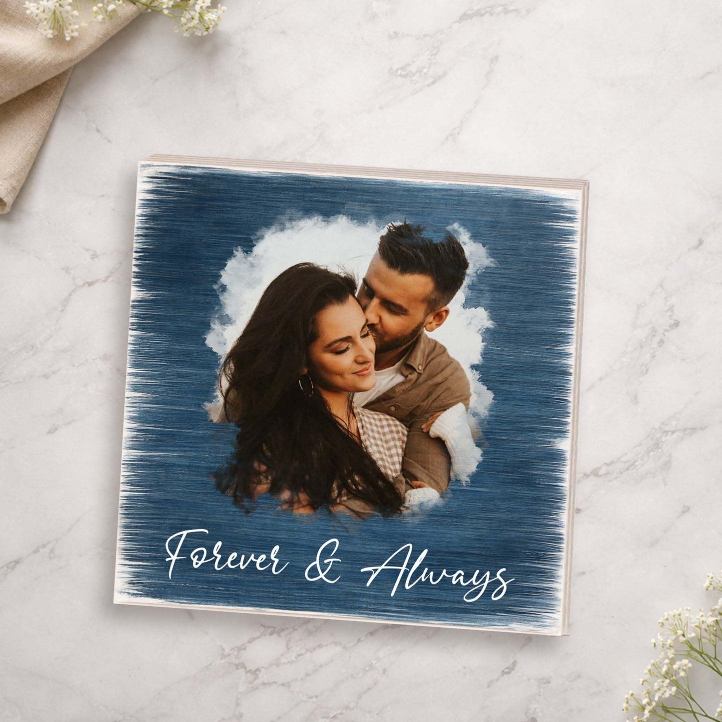 Personalized Wooden Block Sign with Custom Photo, Couple Family Friend Picture Shelf Sitter, Rustic Home Decor Keepsake Anniversary Wedding Gift