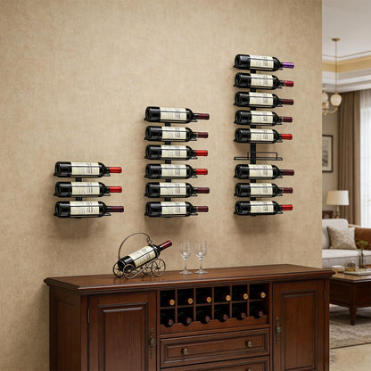 Msrorriw Wall Mount Wine Rack – 9 Bottles – Black Metal Wine Bottle Holder for Wall, Wine Rack Display for Home Bar, Kitchen