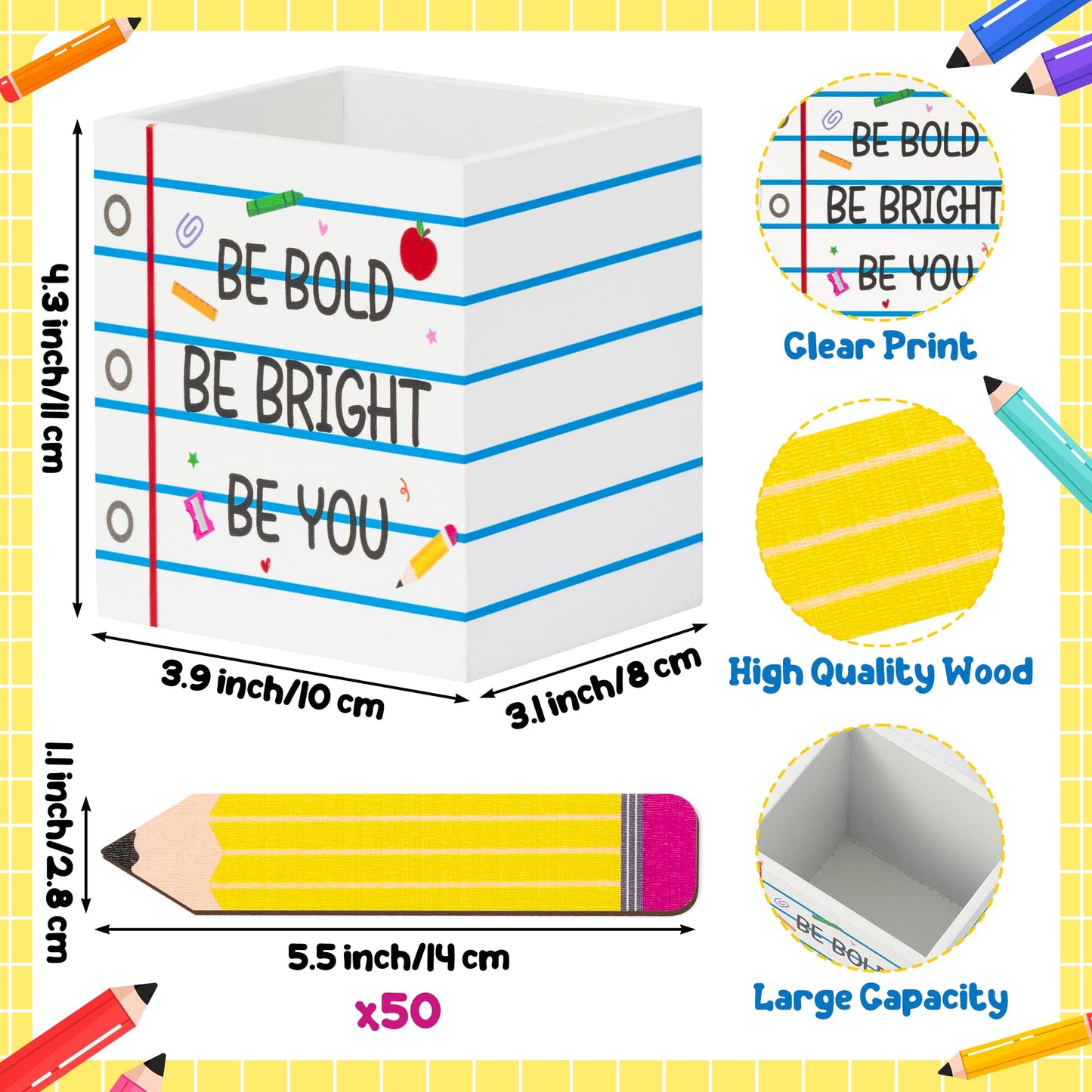 CJiangpo 51Pcs Back to School Pencil Flip Name Sticks with Wooden Notebook Line Holder, Talking Flip Name Sticks for Classroom Management Educational Learning Activity Grouping Back to School Supply
