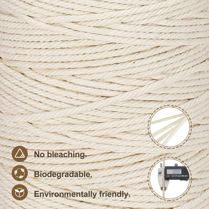 Macrame Cord 3mm x 328yd | 100% Natural Cotton Macrame Rope | 4 Strand Twisted Cotton Cord for DIY Crafts Knitting Plant Hangers Wedding Decor, Dark Green