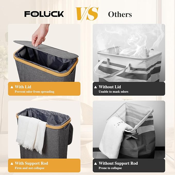 Slim Laundry Hamper, 60L Waterproof Narrow Laundry Basket