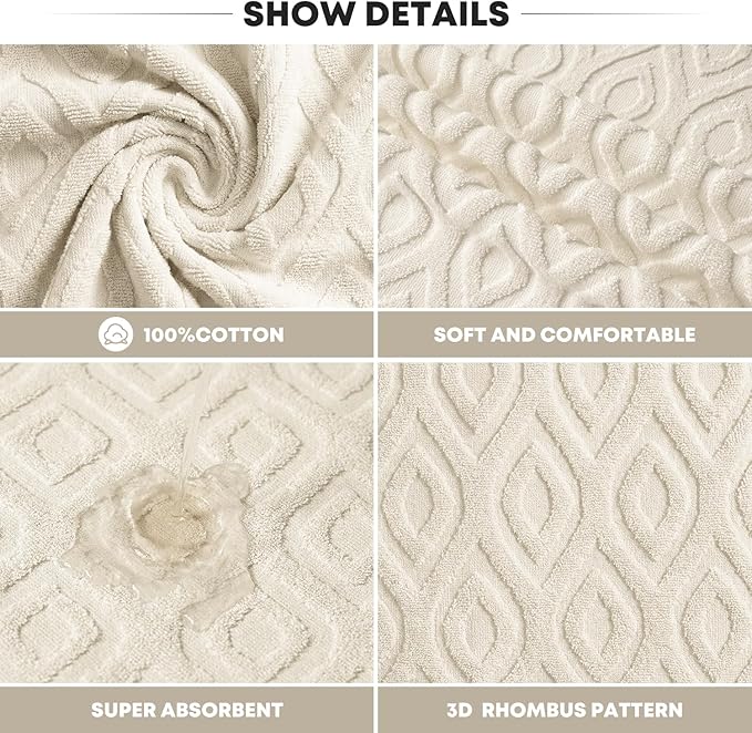 Artoid Mode 1 Pc Beige 3D Diamond Grid Jacquard Hand Towels