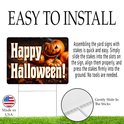 Large Happy Halloween Yard Sign Home Outdoor Lawn Decoration With Stakes Full Moon Bats Scary Spooky Decor 17x13 Inch