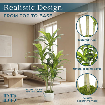 4’ (120 cm) Dracaena Artificial Tree with Small Black Pot & Moss – Lifelike Natural Look, Maintenance-Free, Indoor & Outdoor Plant for Home, Office, Balcony & Patio