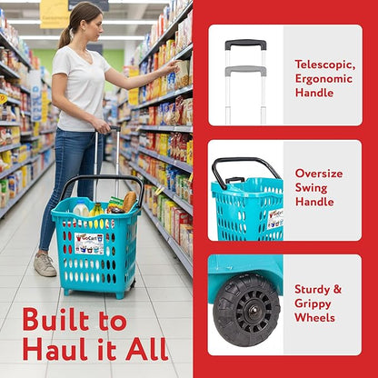 dbest products Bigger GoCart Grocery Cart Rolling Shopping Laundry Basket on